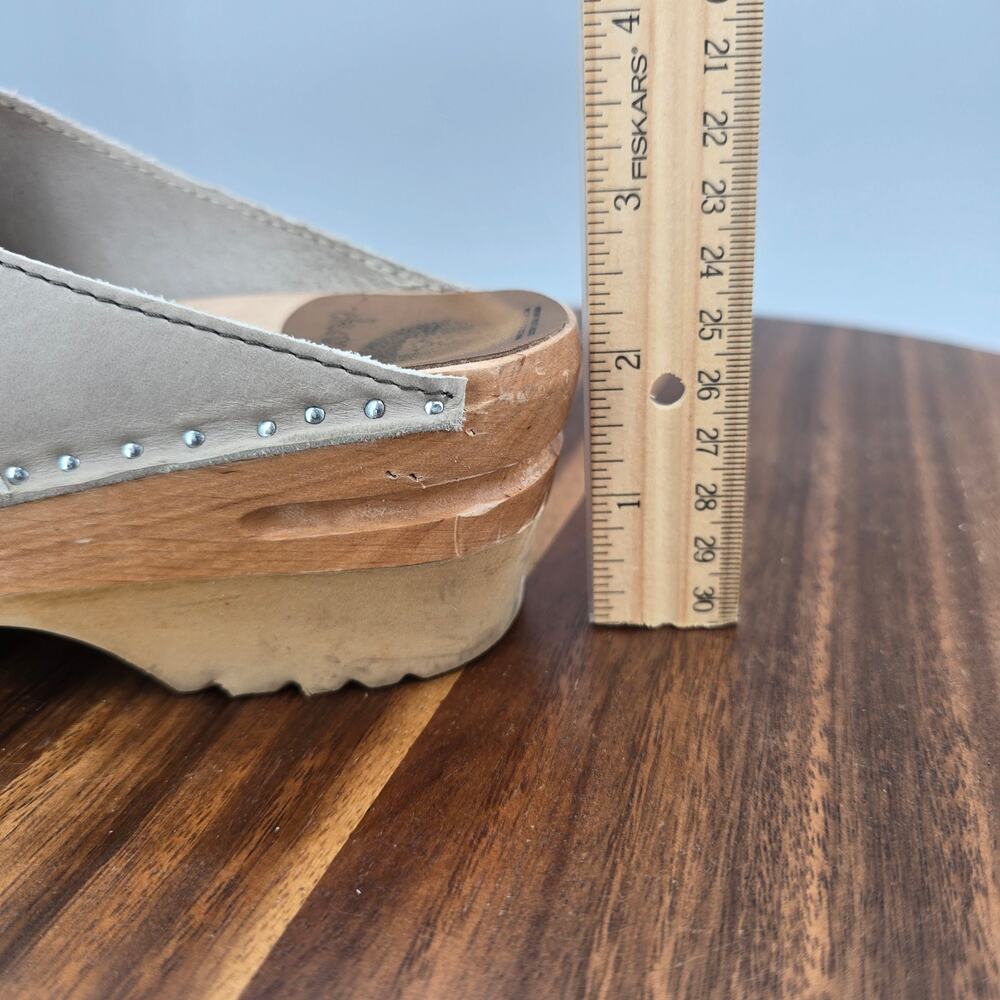 Troentorp Clogs Womens 6 36 Taupe Gray Leather Slip Resistant Work Wooden Wedge - Picture 10 of 10